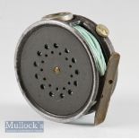 Hardy Bros England post-war “The Perfect” alloy 3 1/8” trout fly reel with ribbed brass foot^ makers