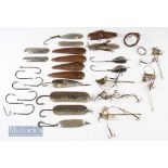 Selection of Big Game Fishing hooks and spoons to include 3x marked Hardy’s^ other mixed spoons