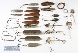 Selection of Big Game Fishing hooks and spoons to include 3x marked Hardy’s^ other mixed spoons