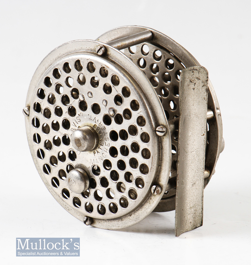 Interesting C.1874 Orvis Patent Nickel/Silver 2 ¾” wide drum fly reel with a perforated - Image 3 of 3