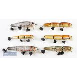 6x Sea Fishing Lures all wiggling examples^ in varying sizes from 4 ½” to 7” examples^ no maker’s