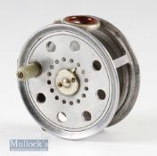 Un-named J W Young built 3 ½” centrepin fly reel with red agate line guide^ perforated face^
