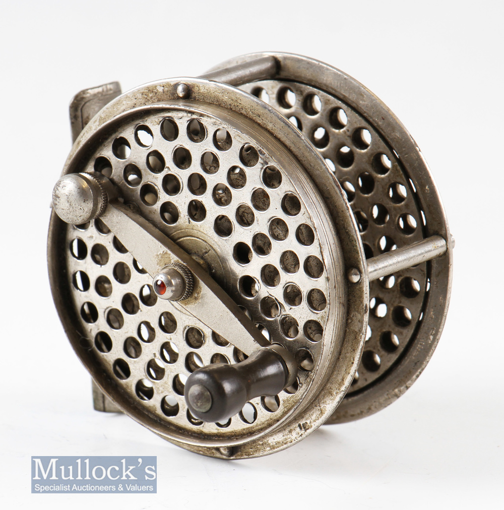 Interesting C.1874 Orvis Patent Nickel/Silver 2 ¾” wide drum fly reel with a perforated - Image 2 of 3