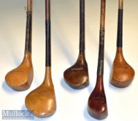 Collection of interesting scare neck golf club drivers and brassies incl one left hander (5) -