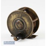 c1886 Wright of Edinburgh all brass plate wind 2 ¼” reel with a five pillar construction^ maker’s