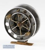 Early ‘The Allcock Aerial’ 3 1/” centre pin reel with maker’s rounded logo to back plate^ front