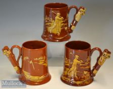 3x early production Dartmouth Pottery Devon Handmade Golfing Tankards: each having relief designs in