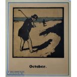 Sir William Nicholson (1872-1949) wood block golfing illustration - from An Almanac of Twelve Sports