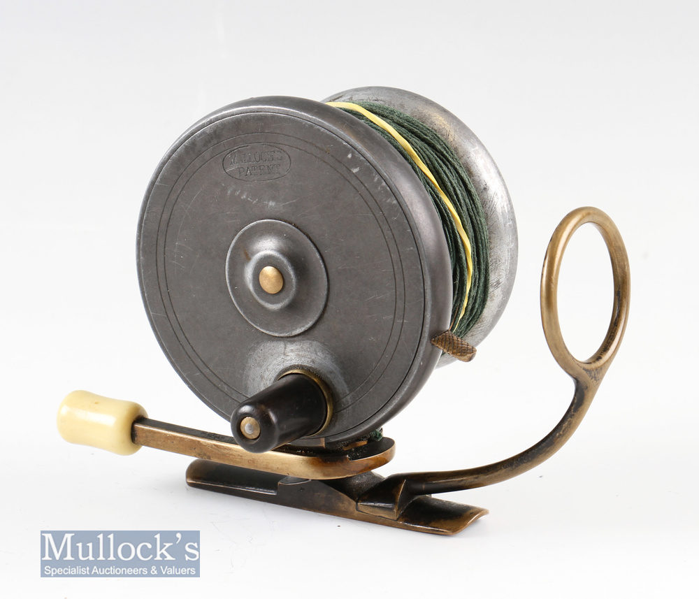 PD Malloch Patent Side casting brass and gun metal reel backplate measures 3 ½” with dark horn - Image 2 of 3