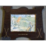 Set of 3 fine period decorative art deco style wooden golfing framed pictures – each with gilt