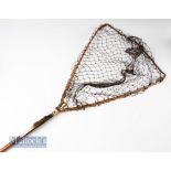 Good Hardy Bros Alnwick Eclipse Style Folding Wooden and Brass Trout Landing Net – fitted with Hardy