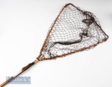 Good Hardy Bros Alnwick Eclipse Style Folding Wooden and Brass Trout Landing Net – fitted with Hardy