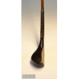 Rare and early T Dunn dark stained hooked faced long nose wooden niblick c1870 – with wrap over