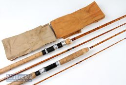 2x handmade split cane spinning rods c1960s – 9ft 6in 2pc (possibly shortened) missing first