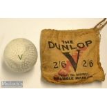 Rare Dunlop V (green) Patent bramble golf ball in makers original golf ball sack – stamped with