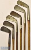 Interesting collection of well-known makers and early golf irons (6) –Tom Stewart mid iron^ R Forgan