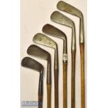 Interesting collection of well-known makers and early golf irons (6) –Tom Stewart mid iron^ R Forgan