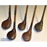 Selection of various size golf club woods (5) – James Braid driver^ W Law Edinburgh driver^ Winton