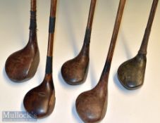 Selection of various size golf club woods (5) – James Braid driver^ W Law Edinburgh driver^ Winton