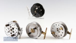 4x Un-named centrepin reels includes a 4” marked K. Dowling & Sons^ and 3x reels with side casting/
