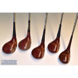 5x Ben Hogan Slazenger Maroon stained persimmon golf woods c1960 – no. 1^2^2^3 & 5 with maroon in