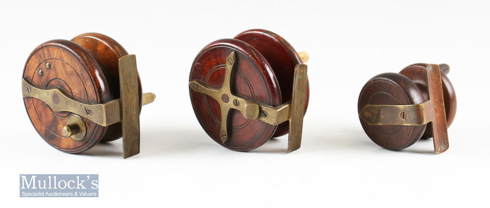 3x Wood and Brass Nottingham reels to include 3” star back with on/off check^ a 3” spine back with - Image 2 of 2