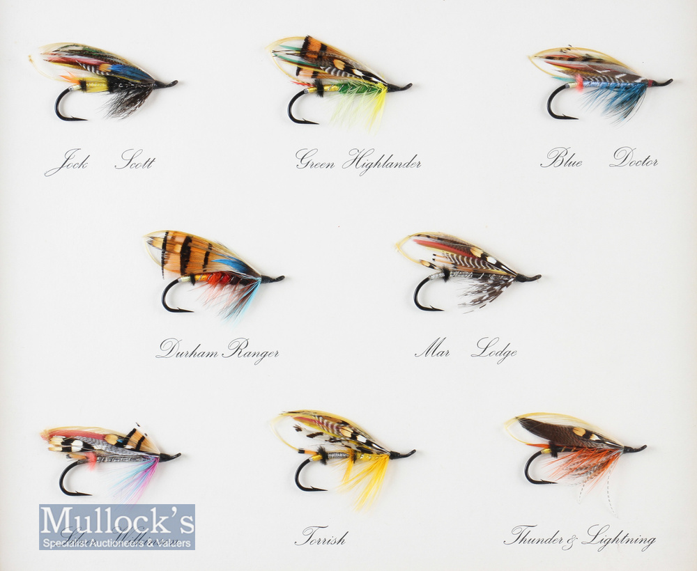 Framed Salmon Fly Display to include examples of Jock Scott^ Green Highlands^ Blue Doctor^ Durham