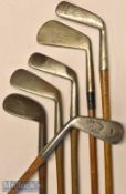 Interesting assortment of well-known makers hickory and palakona shafted golf irons (6) Jack White