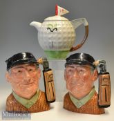Royal Doulton Golfer D6623 Toby Jug: height 19cm^ with another similar 2nd Quality example (