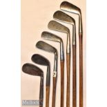 Collection of bright rustless golf irons (7) – W McEwan Formby Fairlie’s Model anti-shank mashie