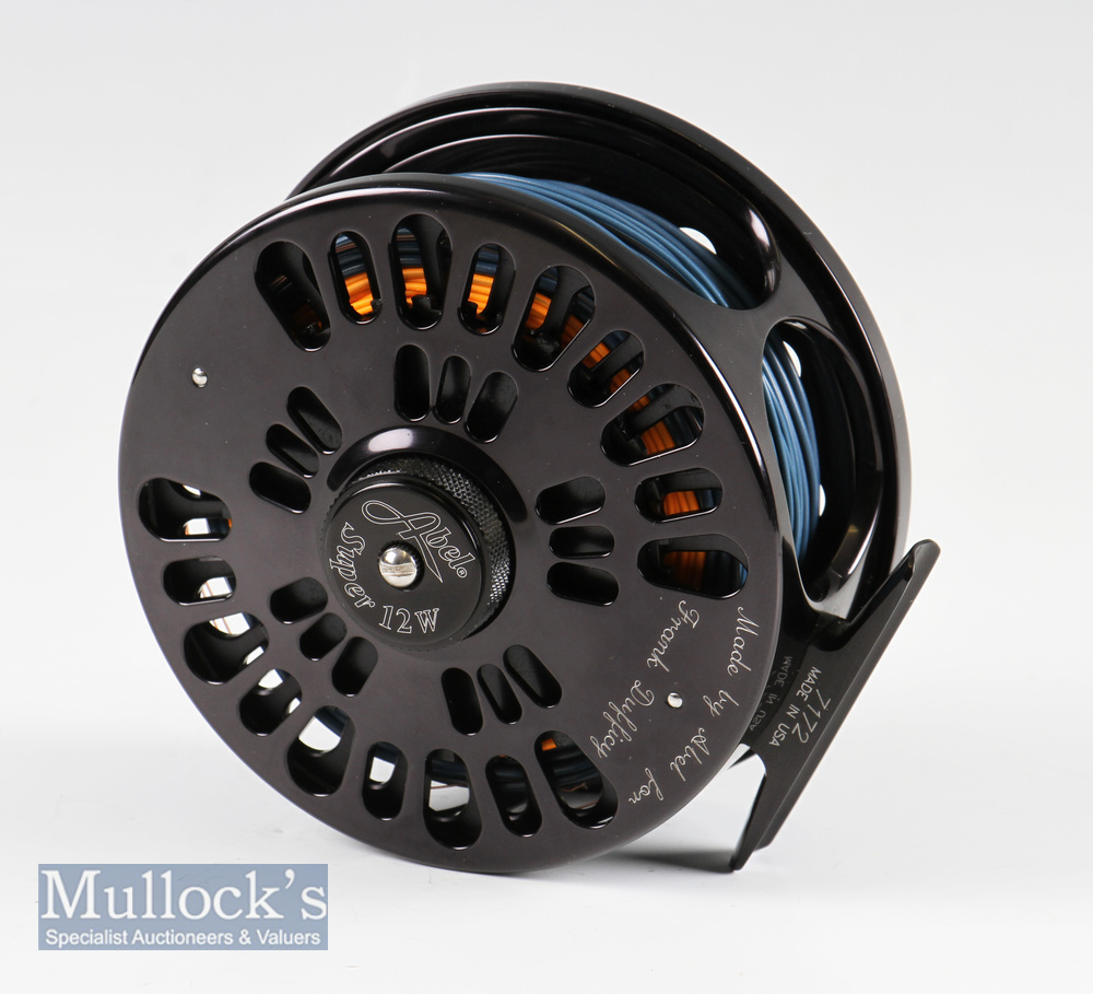 Fine Abel Super 12W Black Salmon fly reel – stamped 7172 Made in USA to the foot and engraved to the - Image 2 of 2