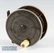 Fine P D Malloch Maker Perth large brass and ebonite combination 4 ½” salmon fly reel with nickel