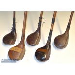 Selection of various size golf club woods (5) D & W Auchterlonie striped top brassie^ Cann and