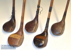 Selection of various size golf club woods (5) D & W Auchterlonie striped top brassie^ Cann and