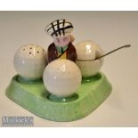 Crown Devon ‘Fore’ Ceramic Cruet Set: stand having standing golfer with golf bag with salt^ pepper