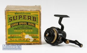 Fine Allcocks The Superb Trout size fixed spool reel in makers original box half bail arm^ LHW^ c/