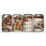2x early Wheatley alloy fly cases one containing Hardy holdfast clips containing dressed flies^