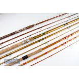 Interesting collection of whole cane^ hollow glass and split cane course rods (3) – unnamed 11ft 3pc