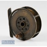 Moscrop Patent Manchester 3” all brass hollow spindle salmon fly reel^ polished horn handle^ brake