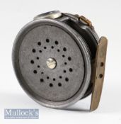 Early Hardy’s Alnwick Pat The Perfect 3 1/8” alloy trout fly reel c1905 smooth brass foot filed