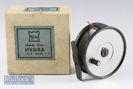 Fine Hardy Bros Alnwick The Hydra alloy 4 3/8” salmon fly reel with lacquered ribbed brass foot