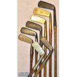 Various mixed brass and metal blade golf putters (8) – Pyramid brand brass blade^ Centre Balance gun