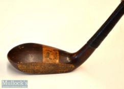 Interesting Jack Youds “The Cara Mia” scare neck long nose striped top persimmon putter c1900 – with