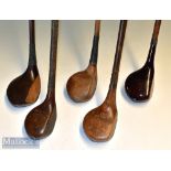 Selection of various small size golf club woods (5) – driver and 3x brassies and Melville Brown