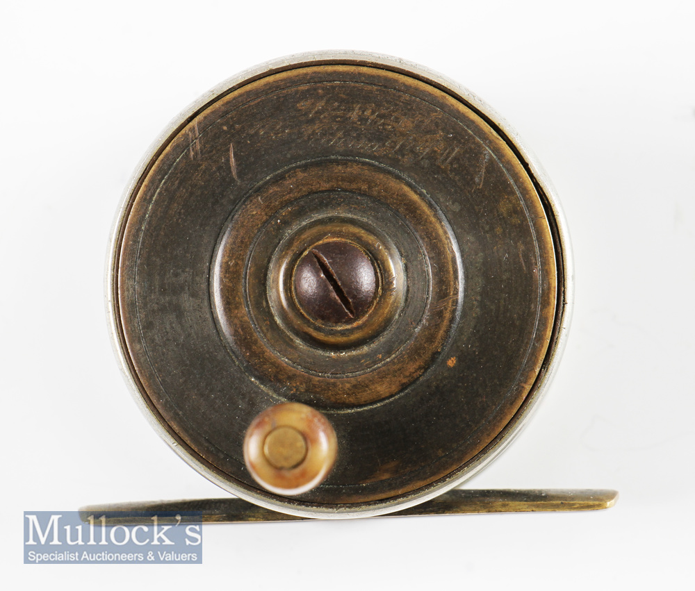 Good Army and Navy C S Ltd tiny brass and ebonite combination 2” trout fly reel with nickel silver - Image 3 of 3