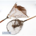 2x Interesting early trout landing nets – alloy and brass collapsible landing net with alloy folding