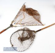 2x Interesting early trout landing nets – alloy and brass collapsible landing net with alloy folding