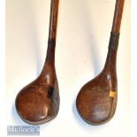 Pair of interesting original Ja H Taylor Autograph golf lofted woods - Light stained brassie with