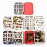 5x Wheatley alloy fly cases containing an assorted selection of dry and wet flies^ having a