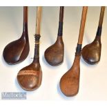 Selection of various size golf club woods (5)- Robertson large head striped top Spoon; J Curran